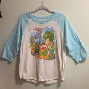 Kids Cartoon Graphic Raglan Tee - Sky Blue and White